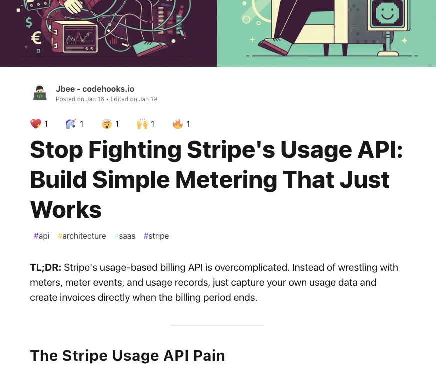 DEV post about Stripe usage billing challenges